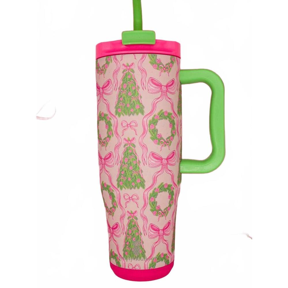 NEW SIMPLY SOUTHERN holiday tumbler 40 oz cup with straw in pink